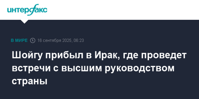 Шойгу прибыл в Ирак, где проведет встречи с высшим руководством страны
