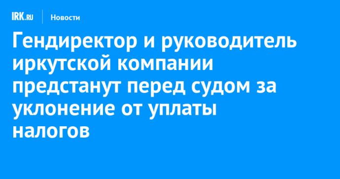 Гендиректор и руководитель иркутской компании предстанут перед судом за уклонение от уплаты налогов