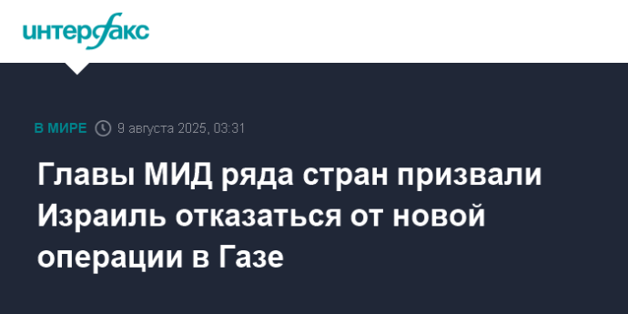 Главы МИД ряда стран призвали Израиль отказаться от новой операции в Газе
