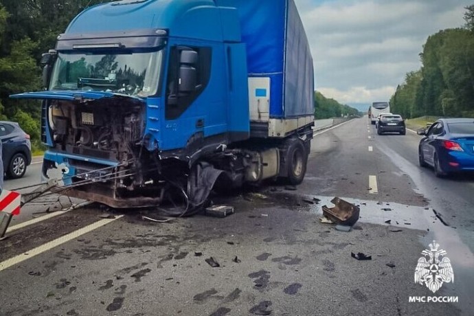 В Смоленской области грузовик врезался в ограждение на трассе М-1