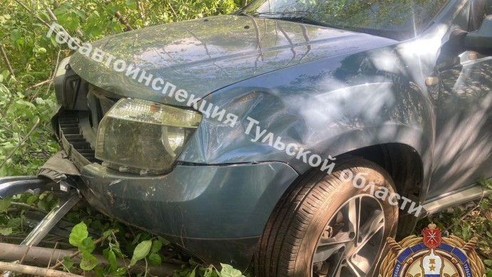 В Щёкинском районе RENAULT DUSTER пошел на запрещенный обгон, спровоцировал ДТП и влетел в дерево