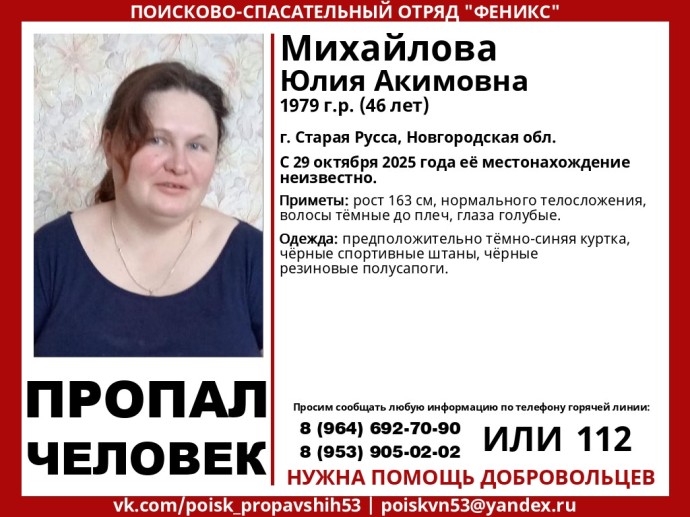 Жителей Новгородской области просят помочь в поисках 46-летней женщины Жителей Новгородской области просят помочь в поисках 46-летней женщины