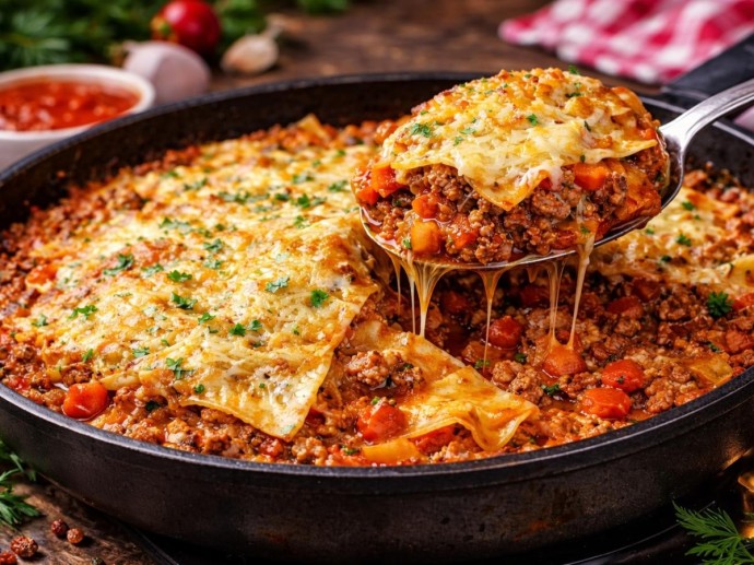 Листы лазаньи ломаются на кусочки для готовки на сковороде