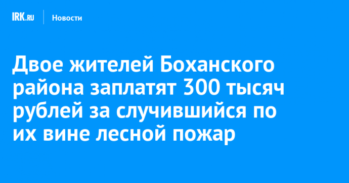 Двое жителей Боханского района заплатят 300 тысяч рублей за случившийся по их вине лесной пожар