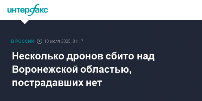 Несколько дронов сбито над Воронежской областью, пострадавших нет