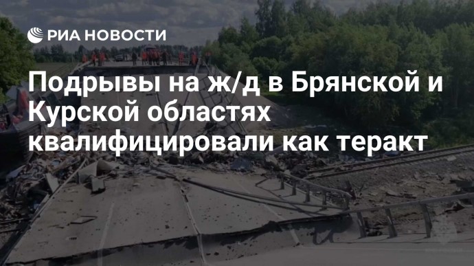 Подрывы на ж/д в Брянской и Курской областях квалифицировали как теракт