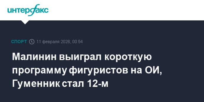 Малинин выиграл короткую программу фигуристов на ОИ, Гуменник стал 12-м