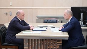 Встреча Михаила Мишустина с председателем стратегического комитета Управляющей компании Группы КЭАЗ Андреем Канунниковым