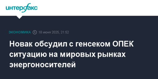 Новак обсудил с генсеком ОПЕК ситуацию на мировых рынках энергоносителей