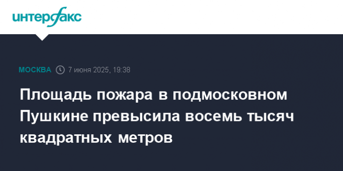 Площадь пожара в подмосковном Пушкине превысила восемь тысяч квадратных метров