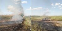 26 пожарных тушат полыхающий сухостой под Астраханью по фронту в 1 км
