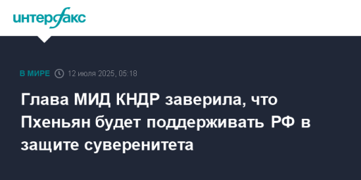 Глава МИД КНДР заверила, что Пхеньян будет поддерживать РФ в защите суверенитета