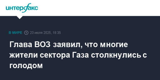 Глава ВОЗ заявил, что многие жители сектора Газа столкнулись с голодом