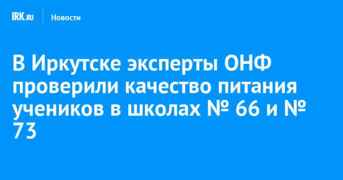 В Иркутске эксперты ОНФ проверили качество питания учеников в школах № 66 и № 73