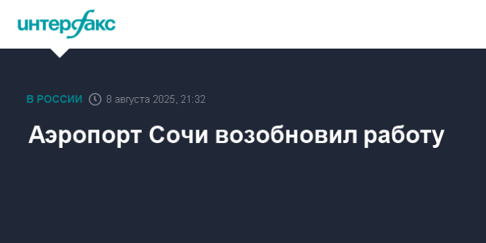 Аэропорт Сочи возобновил работу