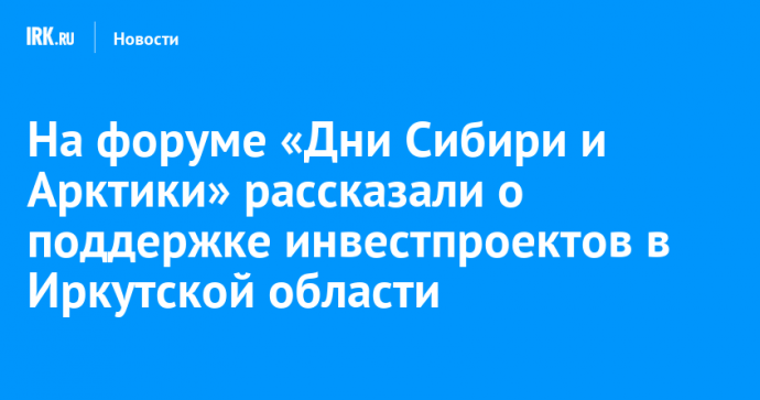 На форуме «Дни Сибири и Арктики» рассказали о поддержке инвестпроектов в Иркутской области