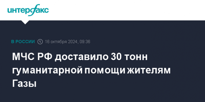 МЧС РФ доставило 30 тонн гуманитарной помощи жителям Газы