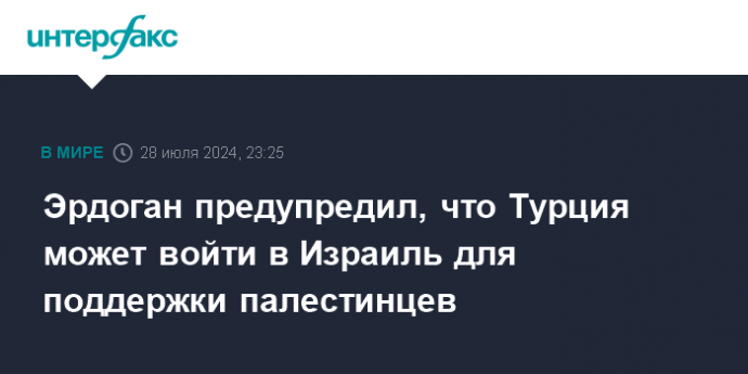 Эрдоган предупредил, что Турция может войти в Израиль для поддержки палестинцев