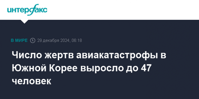 Число жертв авиакатастрофы в Южной Корее выросло до 47 человек