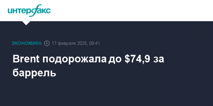 Brent подорожала до $74,9 за баррель