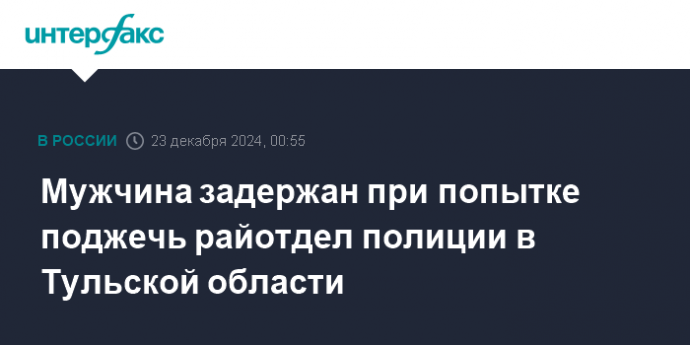 Мужчина задержан при попытке поджечь райотдел полиции в Тульской области