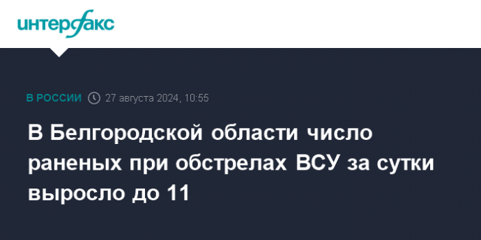 В Белгородской области число раненых при обстрелах ВСУ за сутки выросло до 11