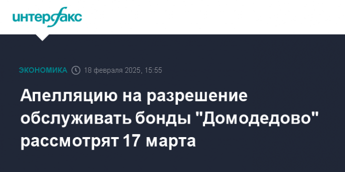 Апелляцию на разрешение обслуживать бонды "Домодедово" рассмотрят 17 марта