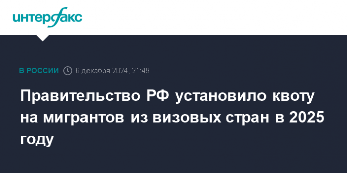 Правительство РФ установило квоту на мигрантов из визовых стран в 2025 году