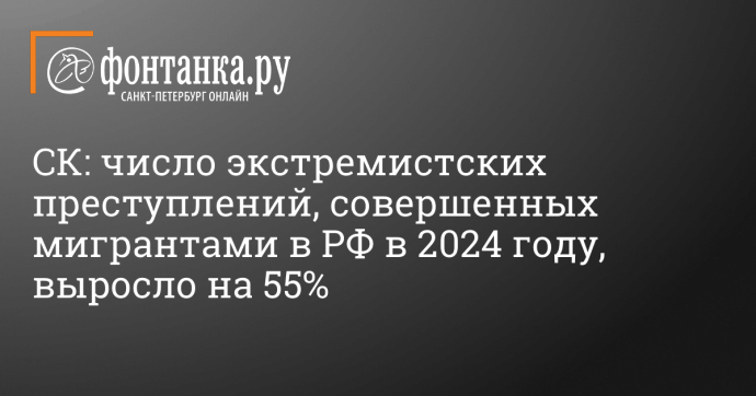 СК: число экстремистских преступлений, совершенных мигрантами в РФ в 2024 году, выросло на 55%