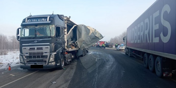 Водитель КамАЗа погиб в ДТП с тремя фурами в Новосибирской области