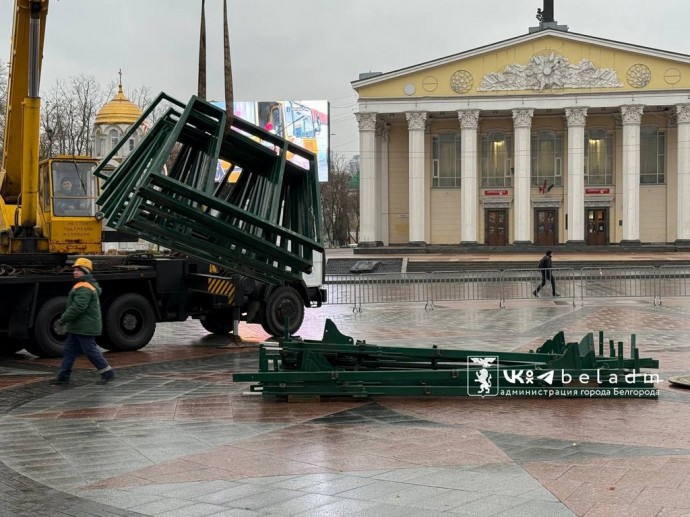 На Соборной площади Белгорода устанавливают новогоднюю ёлку