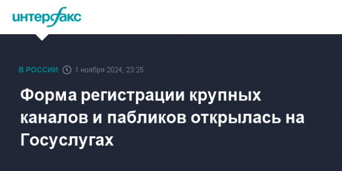 Форма регистрации крупных каналов и пабликов открылась на Госуслугах