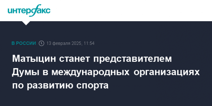 Матыцин станет представителем Думы в международных организациях по развитию спорта