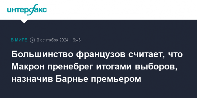 Большинство французов считает, что Макрон пренебрег итогами выборов, назначив Барнье премьером