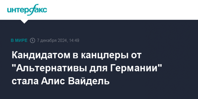 Кандидатом в канцлеры от "Альтернативы для Германии" стала Алис Вайдель