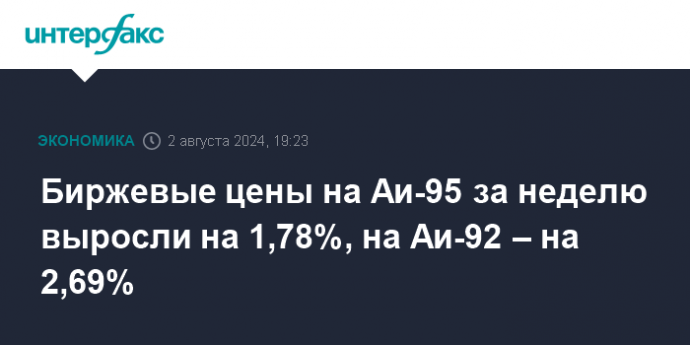 Биржевые цены на Аи-95 за неделю выросли на 1,78%, на Аи-92 – на 2,69%