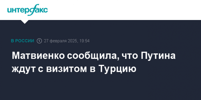 Матвиенко сообщила, что Путина ждут с визитом в Турцию