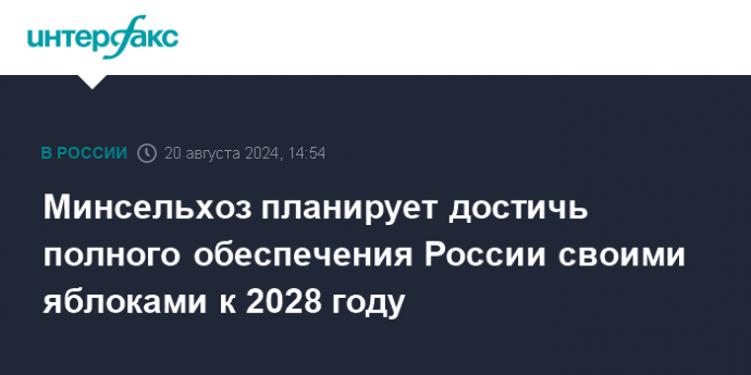 Минсельхоз планирует достичь полного обеспечения России своими яблоками к 2028 году