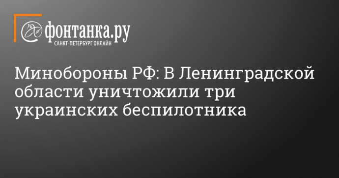 Минобороны РФ: В Ленинградской области уничтожили три украинских беспилотника