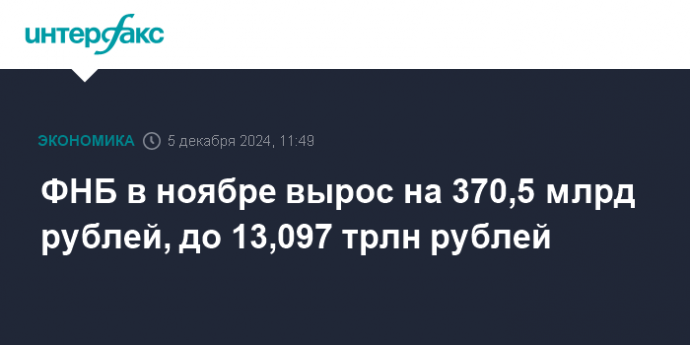 ФНБ в ноябре вырос на 370,5 млрд рублей, до 13,097 трлн рублей