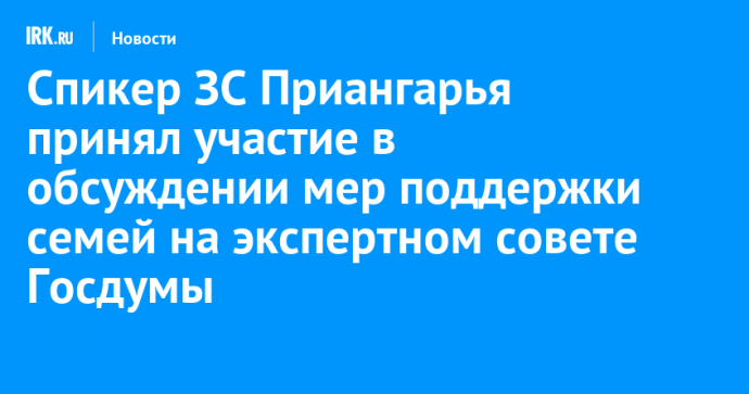 Спикер ЗС Приангарья принял участие в обсуждении мер поддержки семей на экспертном совете Госдумы