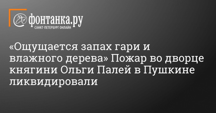 «Ощущается запах гари и влажного дерева» Пожар во дворце княгини Ольги Палей в Пушкине ликвидировали