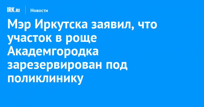 Мэр Иркутска заявил, что участок в роще Академгородка зарезервирован под поликлинику