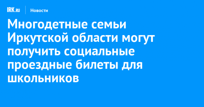 Многодетные семьи Иркутской области могут получить социальные проездные билеты для школьников