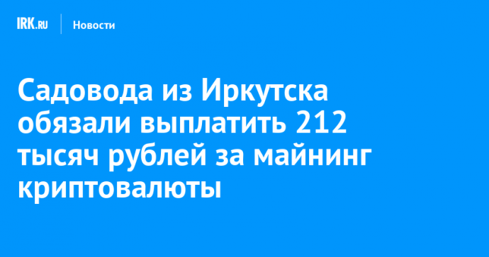 Садовода из Иркутска обязали выплатить 212 тысяч рублей за майнинг криптовалюты