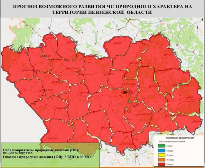 На территории Пензы и области прогнозируется 5 класс пожарной опасности