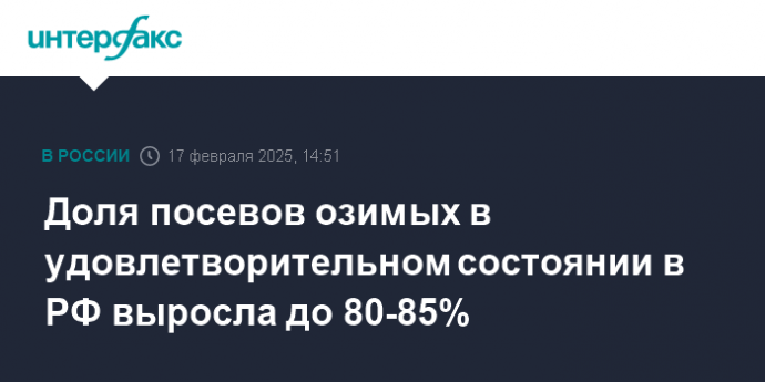 Доля посевов озимых в удовлетворительном состоянии в РФ выросла до 80-85%