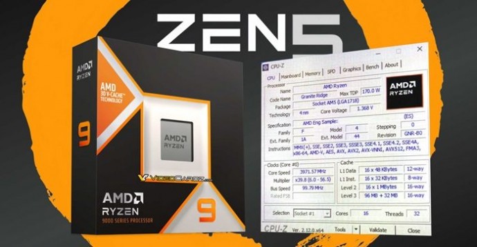 Максимальная частота флагманского AMD Ryzen 9 9950X3D будет достигать 5,65 ГГц