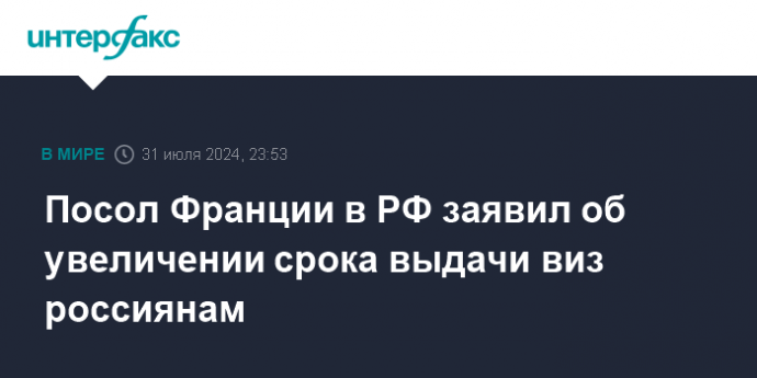 Посол Франции в РФ заявил об увеличении срока выдачи виз россиянам