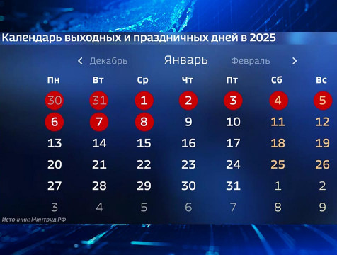 Минтруд рассказал о графике праздников в 2025 году